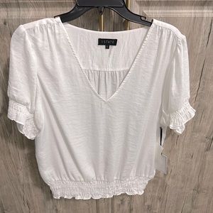 NWT 1.State shirt sleeve smocked hem blouse in white size Large
